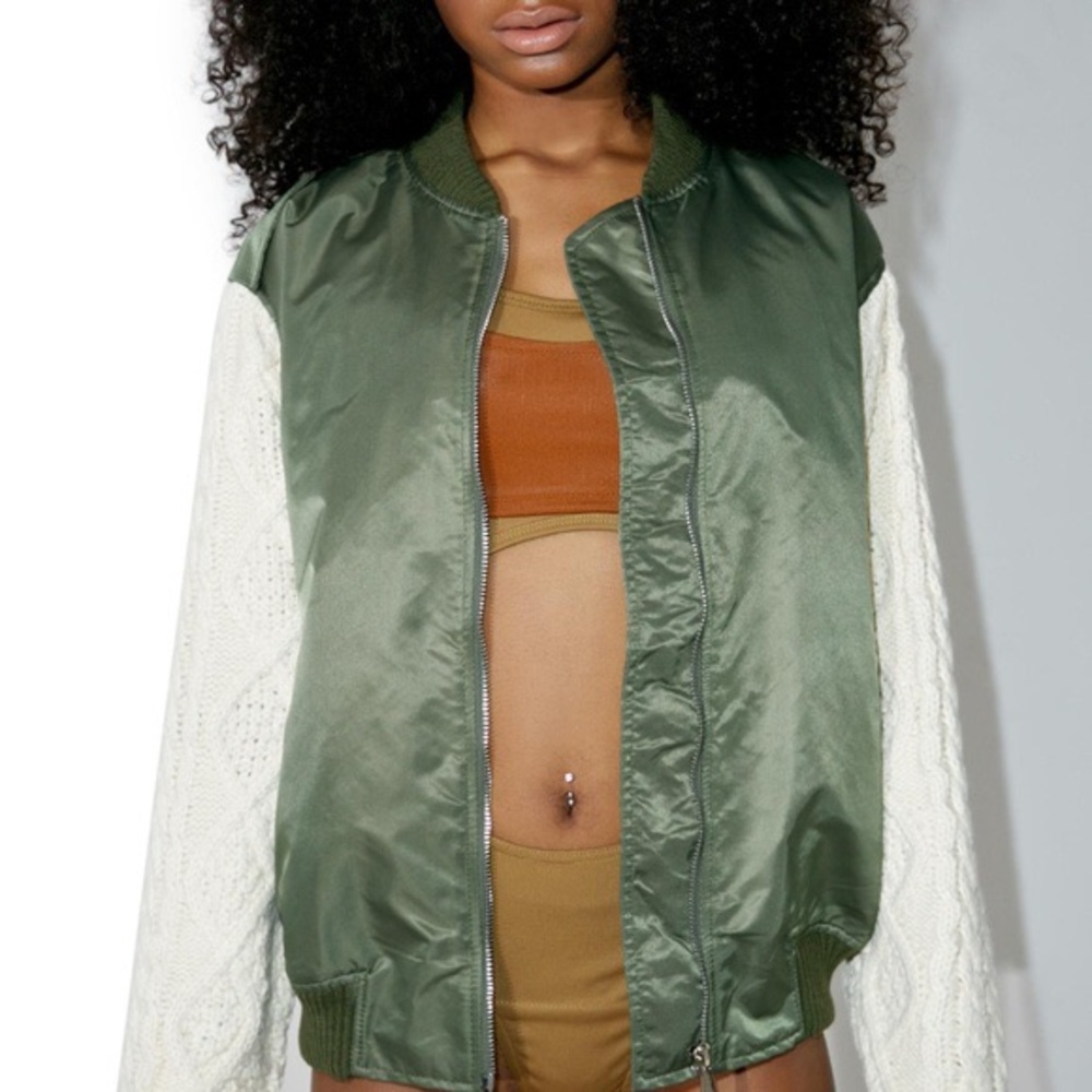 J.O.A green bomber jacket with knit sleeves
